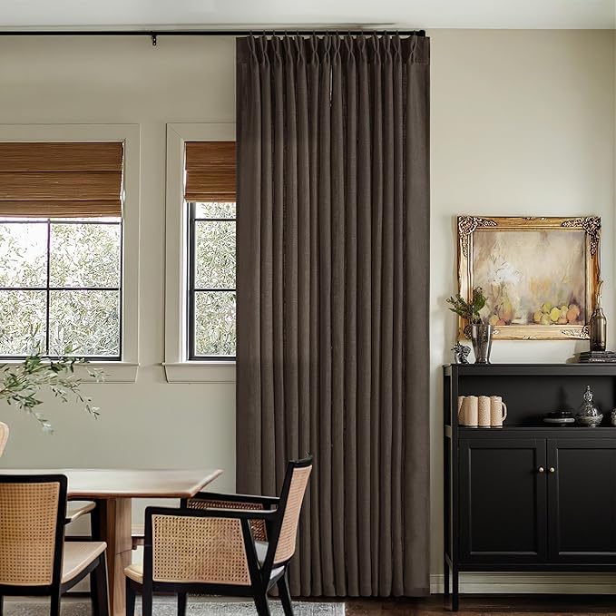 TWODRAPES Dark Chocolate Pinch Pleated Linen 120 Inch Curtains 2 Panels for Living Room Bedroom Memory Training Shaped Semi Sheer Pleat Drapes with Hooks Rings Light Filtering Window Curtain 40x120