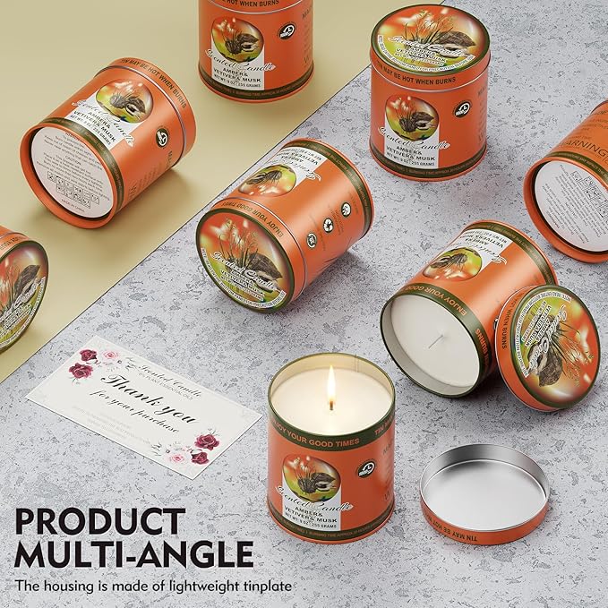 2 Pack Scented Candles (90 Total Burn Hours) - Soy Wax Candles 9 oz Each in Tin - Long Lasting Aromatherapy Candle Gift Set (Amber Vetiver Musk)