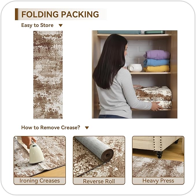Brown Rug Runners for Hallways Kitchen Non Slip Washable 2x6 Entryway Runner Rugs with Rubber Backing 6ft Long Carpet Runner for Laundry Room Bedroom, Low Pile Stain & Fade Resistant, Abstract Coffee