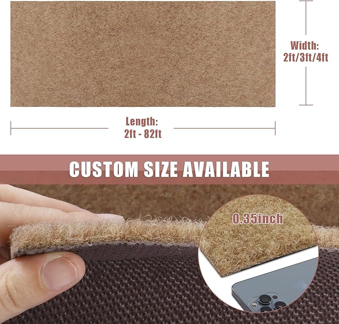 Runner Rug 4 ft x 50 ft Carpet Runners, Indoor/Outdoor Hallway Kitchen Entryway Bedroom Area Rugs with Non-Slip Rubber Backing, Garage mat, Sand, Custom