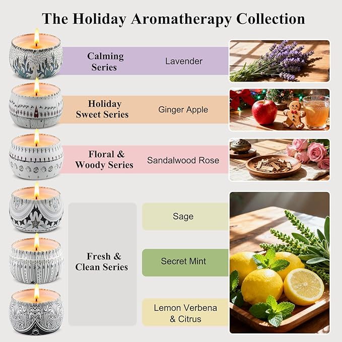Scented Candles Gift Set, Natural Soy Wax, Stress Relief Gifts for Women, 6 Pack 5.65Oz Aromatherapy Candle, 150H Lasting Burn, Ideal Gifts for Birthday, Mother's Day, Thanksgiving, Christmas