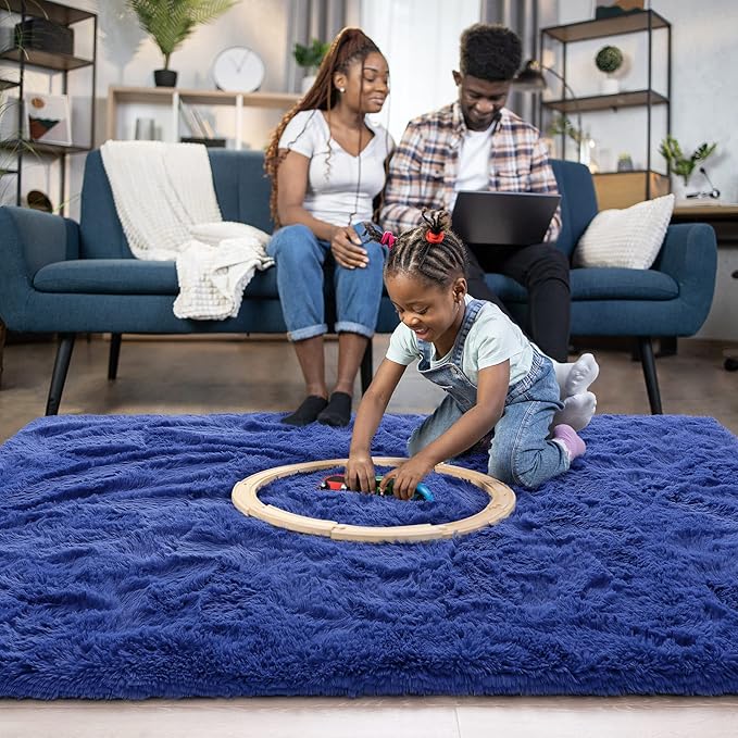 Noahas Fluffy Navy Blue 4x6 Area Rugs for Bedroom Living Room,Thick Shag Throw Floor Carpet,Soft Shaggy Bedside Non-Slip Plush Dorm Nursery Kids Rug