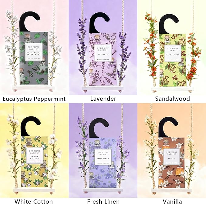 ROSE COTTAGE Large 12 Packs Sugar Grace Hanging Closet Deodorizer Air Freshener Long Lasting Scented Sachets Smell Goods for House
