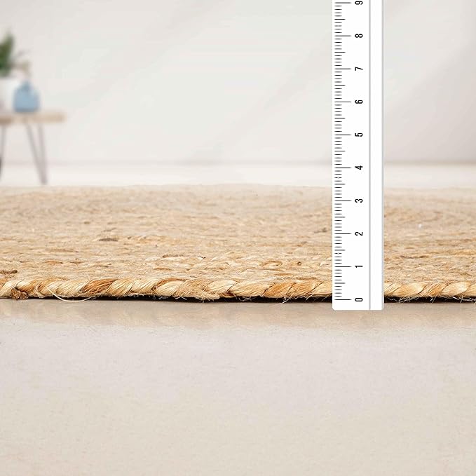 Jute Braided Area Rug, Natural - 8 Feet Round, Boho Neutral Indoor Circle Hand Woven Rugs for Living Room, Bedroom, Nursery, Dining Area | Farmhouse Large Rustic Patio Floor Mat for Coastal Décor