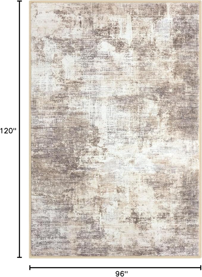 IOHOUZE Abstract Area Rugs 8x10 Ft Washable Large Rugs for Living Room, Non Slip Dining Room Rug, Printed Faux Wool Rugs for Bedroom, Floor Carpet for Office Nursery Playroom, Beige Brown