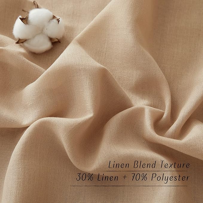 NICETOWN Living Room Linen Curtains Thick Flax Texture 96 inch Long, Grommet Semi Sheer Privacy Assured with Light Filtering Drapes for Bedroom/Living Room, Camel, W55 x L96, 2 Panels
