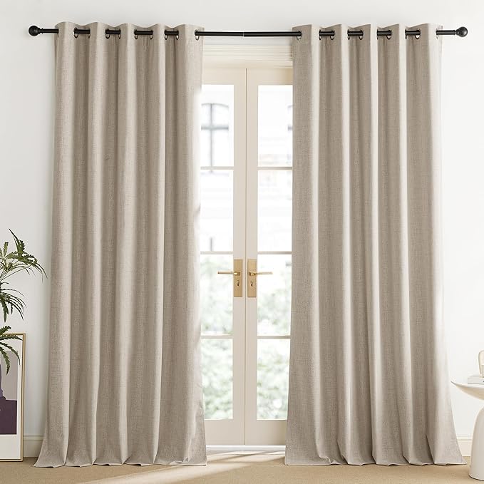 NICETOWN Oatmeal Vintage Open Linen Weave Flax Thermal Curtains, 100% Blackout Curtains 102" Long for Dining Room, Soundproof Window Treatment Drapes for Home Office, 62" Wide Per Panel, Set of 2