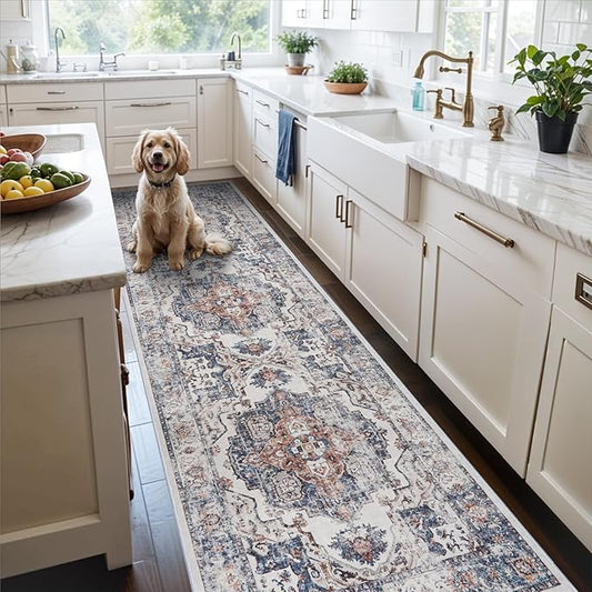 Washable 3x12 Hallway Runner Rugs: Indoor Long Ultra Soft Rug for Entryway Kitchen Water Resistant Light Weight Carpet for Bathroom Living Room Non Slip Floor Mat for Bedroom Dining Room(Brick,3x12)