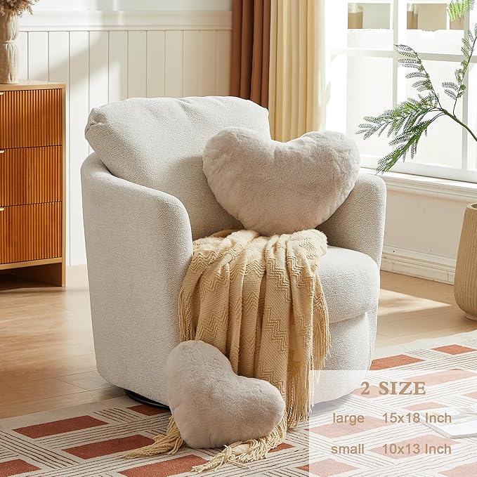 EastTree Heart Pillows, Beige Heart Shaped Pillows, Love Throw Pillows Gifts, Ultra Soft Faux Rabbit Fur Small Cute Pillows, Women Girls Kid Room Decor 10x13 Inch