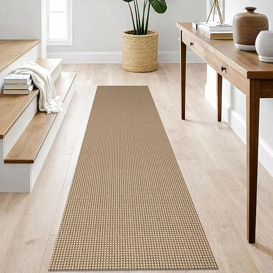 IOHOUZE Washable Runner Rug 2'x8' Rubber Backing Hallway Runner Entryway Runner Indoor, Kitchen Rugs Woven Cotton Floor Carpet for Kitchen Hall Entrance Bedroom, Tan/Brown