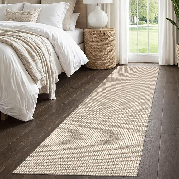 IOHOUZE Washable Runner Rug 2x8 Non Slip Rubber Backed Hallway Runner Entryway Runner Indoor, Kitchen Rugs Woven Cotton Floor Carpet for Kitchen Hall Entrance Bedroom, Beige/Khaki