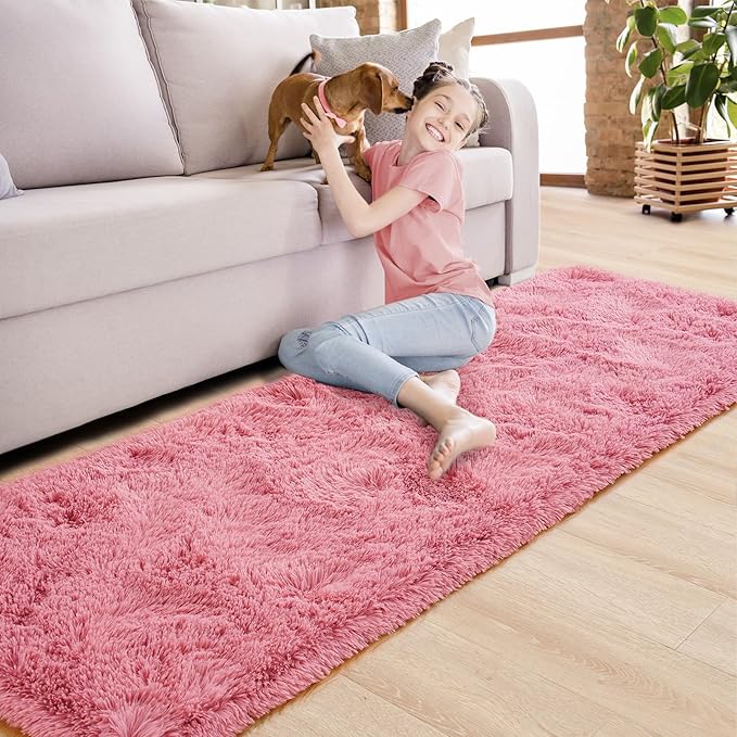 Noahas Blush Runner Rug for Hallway,2'x6' Long Area Rugs for Bedroom Living Room,Non Slip Thick Shag Carpet for Entryway Nursery Bedside Kids Girls Room Home Decor