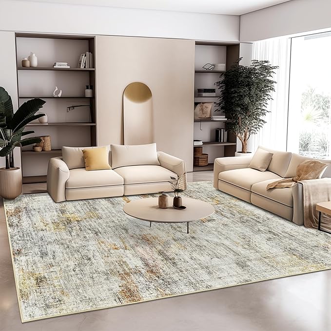 Soalmost 6x9 Area Rug for Living Room Washable 6x9 Non-Slip Modern Abstract Rugs for Bedroom Dinning Room Ultra-Thin Indoor Gray Rust