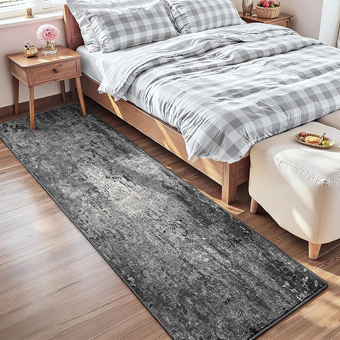 2x8 Black Rug Runners for Hallways Kitchen Runner Rug Non Slip Washable Black Long Runner Rugs with Rubber Backing Soft Abstract Carpet Runner for Bedroom, Kitchen, Bathroom, Entryway