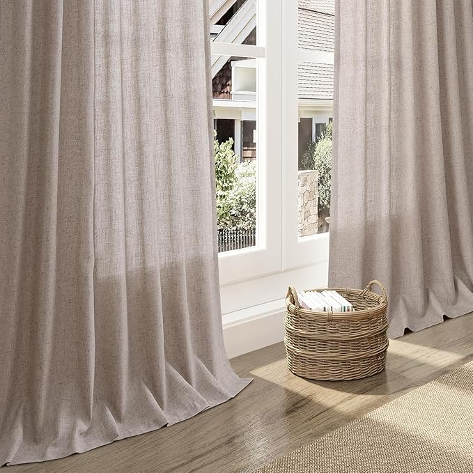 Brownish Grey Linen Curtains for Living Room Extra Long 126 Inches Long Back Tab Light Filtering Semi Sheer Curtain Modern Farmhouse Decor Floor to Ceiling High Window for Bedroom 52x126, 2 Panels