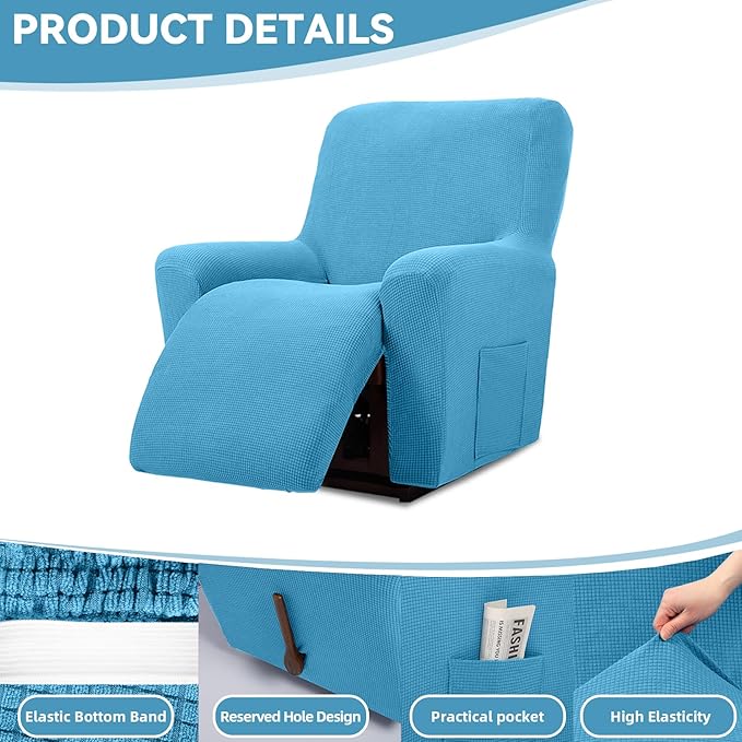 Cupuamon Recliner Chair Covers,Lazy Boy Recliner Covers Stretch Reclining Covers 1 Piece Furniture Protector with Elastic Bottom for Dog,Kids-Blue Mist