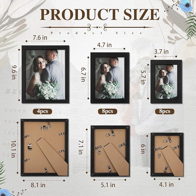 Namalu 20 Pcs Gallery Wall Frames Set Rustic Picture Frames Collage Assorted Photo Wall Decor Pack for Hanging or Tabletop Display Multi Sizes with 8 x 10, 5 x 7, 4 x 6 (Black)