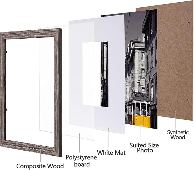 eletecpro 8x10 Picture Frames Set of 10, Gallery Wall Frame Display 5x7 Photo with Mat or 8x10 without Mat, Picture Frame Collage Wall Decor for Wall Mounting, Weathered Grey