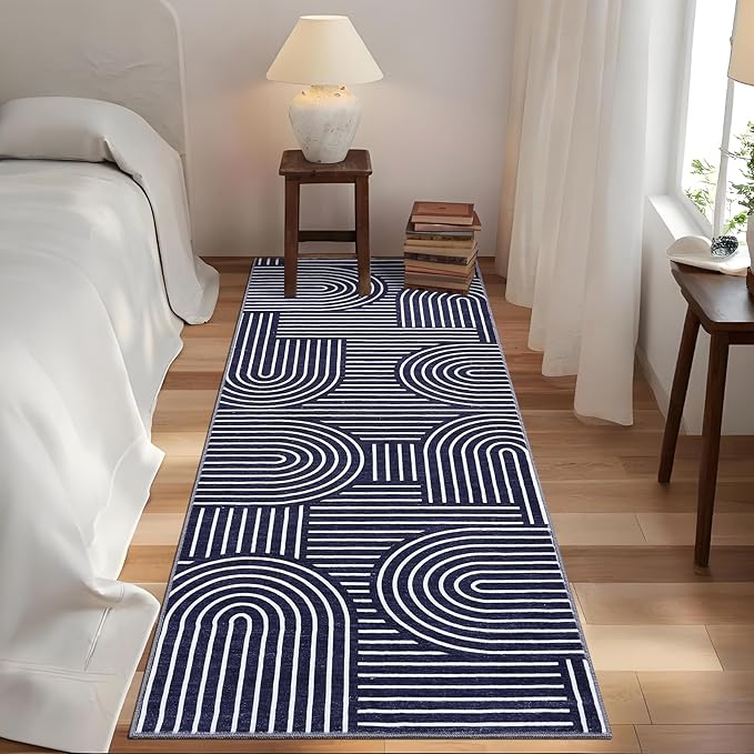 ROYHOME Modern Rug 2.5x8 Runners for Hallways, Abstract Kitchen Runner Rugs Non Slip Bath Runners, Rainbow Washable Runner Rug for Bedroom, Soft Long Rugs for Entryway Bathroom Laundry Dorm, Blue