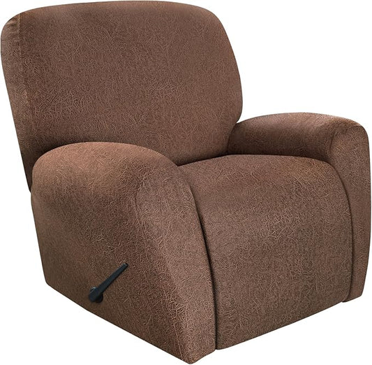 ANARACHON Recliner Chair Covers Leather Look, 4 Pieces Recliner Covers Non Slip, Soft Slipcovers for Large Recliners, Furniture Protector Washable for Pets (1 Seater, 05 Brown)