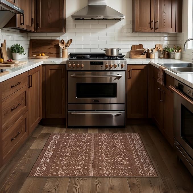SERISSA 2x3 Rugs for Entryway, Washable Non-Slip Coffee Brown Small Area Rug, Soft Low-Pile Boho Geometric Indoor Entry Rug Door Mat Indoor Entrance Front Door Carpet for Bathroom Kitchen Bedroom