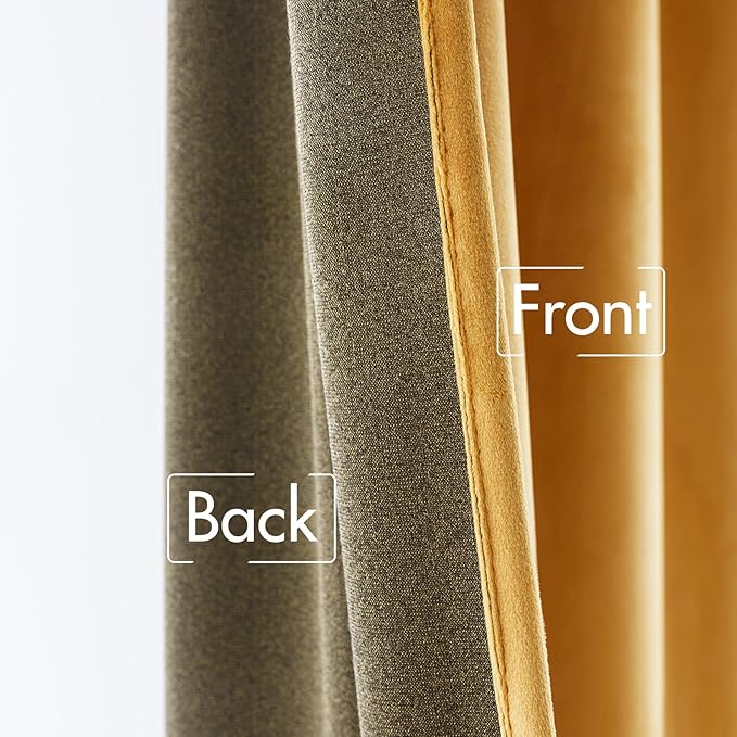 MIULEE Velvet Curtains 2 Panels Luxury Blackout Curtains for Bedroom Living Room Thermal Insulated Fall Decor Super Soft Window Drapes Rod Pocket & Back Tab, Mustard Yellow, 52 x 72 Inch