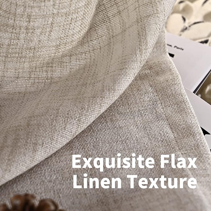YoungsTex Natural Linen Curtains 63 Inch Length 2 Panel Linen Textured Curtains with Bronze Grommet Light Filtering Window Drapes for Living Room, 60 X 63 Inch