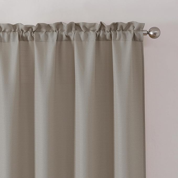 Chyhomenyc 2-Panel Stone Beige Kitchen Curtains, 36 Inch Length Tier, Faux Linen Textured Small Cafe, Light Filtering for Bathroom, Basement, Each 30x36 inch