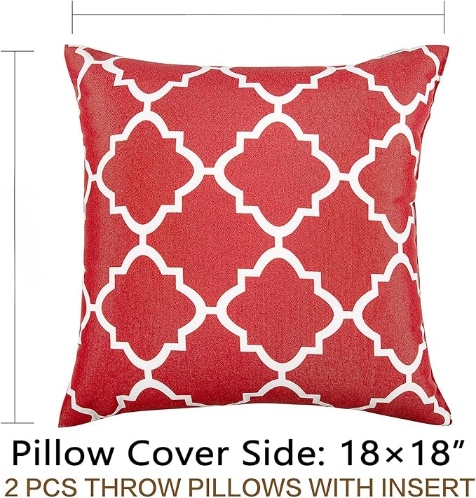 JMGBird Water-Resistant Outdoor Pillows Set of 2, 18x18 inch Durable Red White Checkered Throw Pillows with Inserts for Patio Furniture