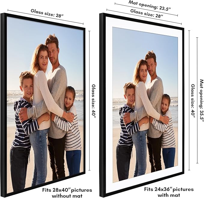 Americanflat 28x40 Poster Frame with Polished Plexiglass - Use as 24x36 Frame with Mat or Display 28x40 Photo Without Mat - Soho Collection - Deep Molding Picture Frames for Wall Display - Black