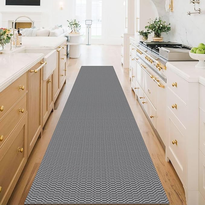 KOZYFLY Washable Runner Rug 3x16 ft Hallway Kitchen Runner Rugs with Rubber Backing Bobo Non Slip Entryway Runner Indoor, Long Carpet Runners for Hall Kitchen Entryway, Grey/Charcoal Grey