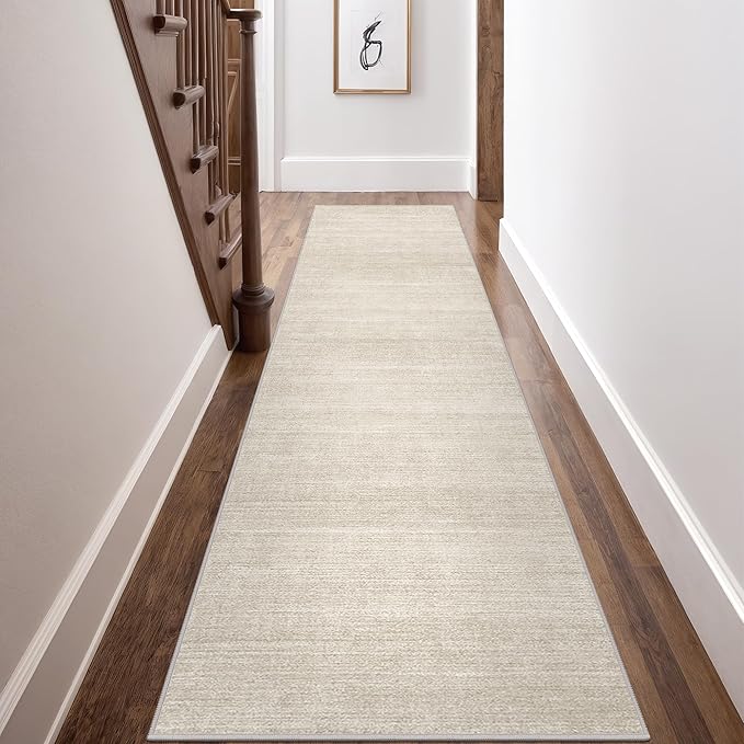 Art&Tuft Runner Rug Non-Slip - 2x12 Runner Rugs for Hallways, Washable Rugs Runners, Low-Pile, Soft Distressed Carpet Hallway Runner for Bedroom Bathroom Kitchen Laundry Living Room, Beige