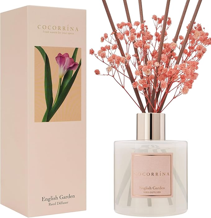 COCORR??NA Reed Diffuser - English Garden Scented Diffuser with 8 Sticks Home Fragrance Reed Diffuser for Bathroom Shelf Decor
