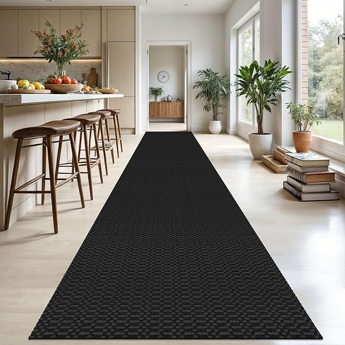 KOZYFLY Washable Runner Rug 3x20 ft Hallway Kitchen Runner Rugs with Rubber Backing Bobo Non Slip Entryway Runner Indoor, Long Carpet Runners for Hall Kitchen Entryway, Black/Grey