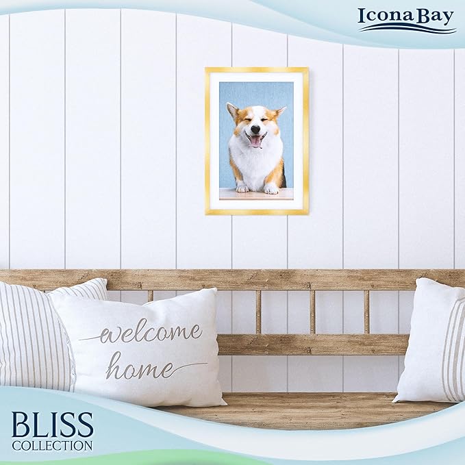 Icona Bay - 11x17 Gold Picture Frame with Removable Mat to 9x14 Photo - Modern Style Engineered Wood Poster Frame - Wall Mount Only - Bliss Collection