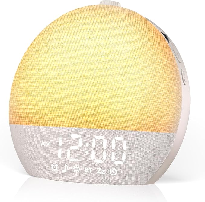Geuuap Sunrise Alarm Clock White Noise Machine with Bluetooth Speaker,Khaki | 30 Soothing Sounds, 17 Dimmable lights, Simulated Sunrise, Backup Battery Memory, Auto-off Sleep Timer, Screen-Free Design by Geuuap