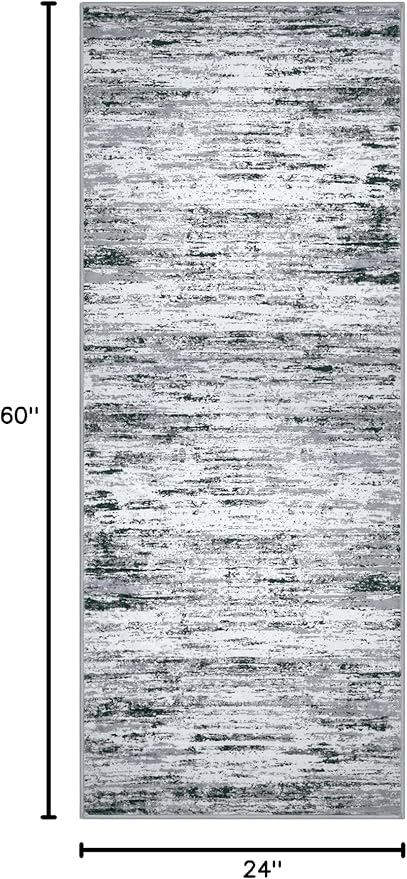 Lansny Modern Abstract Runner 2x5, Black Grey White Washable Kitchen Entryway Rug Mat Non-Slip Soft Hallway Rug Runner Thin Print Faux Wool Carpet for Bedroom Laundry Room Indoor Home Decor