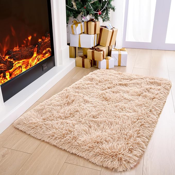 Noahas Door Mat Indoor Entrance,2x3 Shaggy Small Beige Area Rugs for Entryway,Non-Slip Fluffy Entry Bedroom Rug,Soft Plush Bedside Throw Kids Carpet
