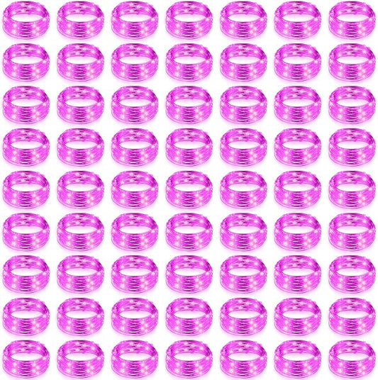 Hortsun 100 Packs Fairy Lights Battery Operated 3 Speed Modes, 7 Ft/ 2 M 20 LED Battery String Mini Waterproof Wire Twinkle Lights Bulk for Wedding Party Birthday Vases Decor (Pink Light)