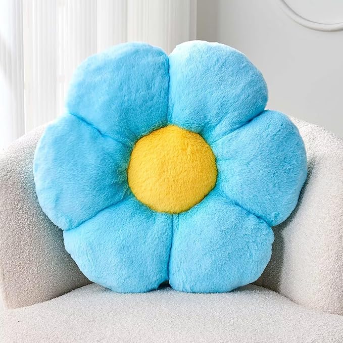 Kcvvcr Blue Flower Pillow, 17.7" Flower Shaped Plush Decorative Throw Pillow for Bed