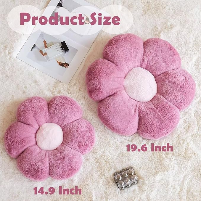 Kcvvcr Dusty Purple Flower Shaped Throw Pillow with Faux Rabbit Fur, 19.6" Soft Plush Throw Pillow for Bedroom Living Room