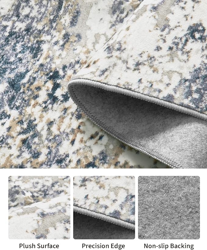 Art&Tuft 2x8 Runner Rug - Washable Runner Rugs, Non-Slip Runner Rug for Hallway, Low-Pile 2x8 Rug Runner Kitchen Laundry Room Rug Throw Carpet for Entrance Bedroom Living Room, Blue