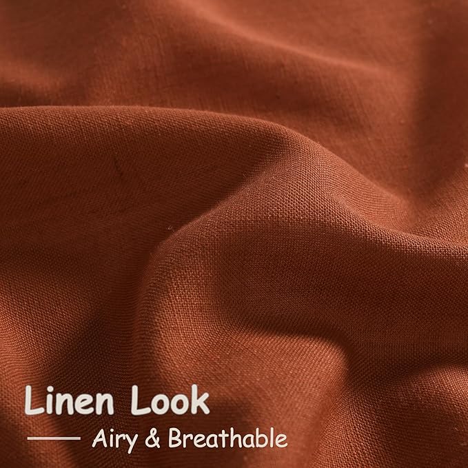 2 Panels Terracotta Linen Curtains 108 inches Long for Living Room Extra Long Back Tab Semi Sheer Rustic Farmhouse Boho Curtains Ceiling to Floor Length 108 inch for Large Window Rust Colored 9 FT