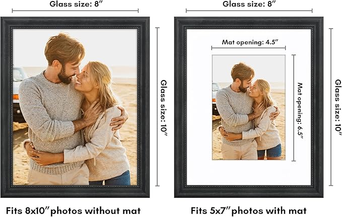 Americanflat Vintage Frames - 8x10 Picture Frame with Beaded Accents and Shatter-Resistant Glass - Use as 5x7 Frame or Display 8x10 Photos Without Mat - Heirloom Collection - Tabletop or Wall - Black