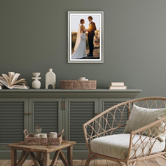 Americanflat Vintage Frames - 12x18 Poster Frame with Beaded Accents and Polished Plexiglass - Use as 11x17 Frame or Display 12x18 Photos Without Mat - Heirloom Collection - Wall Display - Silver