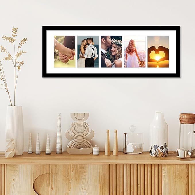 VIOLABBEY 8x24 Picture Frame 2Pack, Fits Five 4x6 Photos or One 8x24 Picture, Wall Frames Collage Decor, Black 4x6 Collage