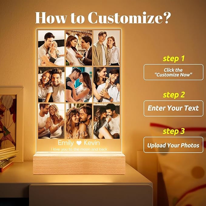 Personalized Picture Frame with Photos, Custom Picture Frames, Personalized Photo Frame, Customized Anniversary Birthday Gifts for Women Men Her Him Girlfriend Boyfriend Couples