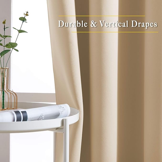 NICETOWN Biscotti Beige Curtains 96 inches Long, Grommet Thermal Insulated Blackout Curtains Privacy Window Treatments for Boys Room/Living Room, W46 x L96, 2 Panels