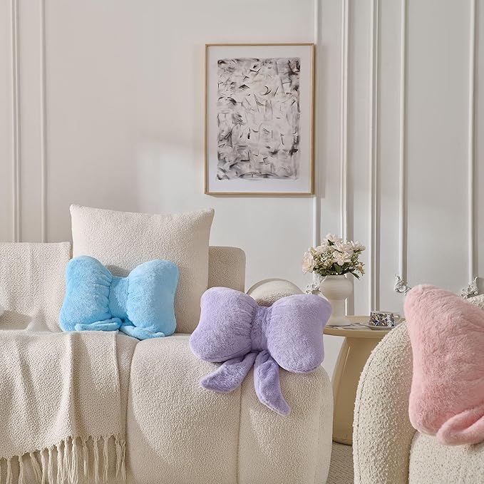 Bow Pillow Throw Pillows Butterfly Shaped Decorative Cute Pillows for Bed Sofa Cute Home Decor,Purple 14.5 * 12inch