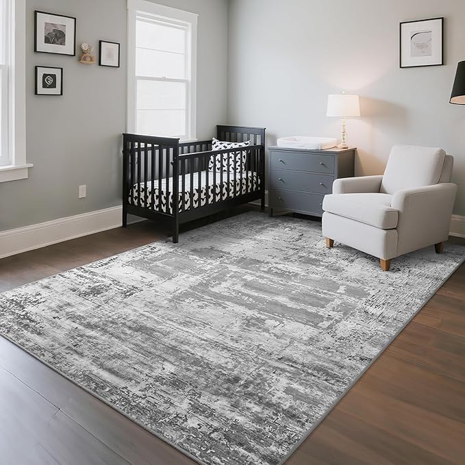 HOMORE Living Room Rug 6x9 Large Rug Grey Area Rugs Non Slip Washable Rugs for Bedroom Dining Room Abstract Carpet for Farmhouse Kids Playroom Classroom